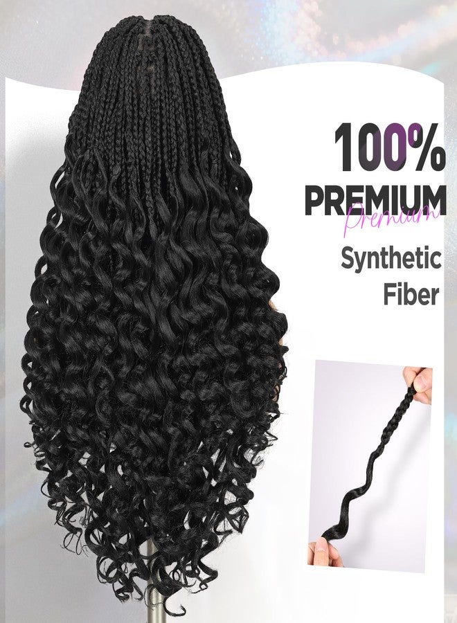 WIGER Knotless Full Double Lace Boho Braided Wigs for Black Women Nature Black Lace Front Braid Wig with Baby Hair Synthetic Pre Plucked Knotless Box Braids Wig with Curly Ends for Daily Party - Image 2